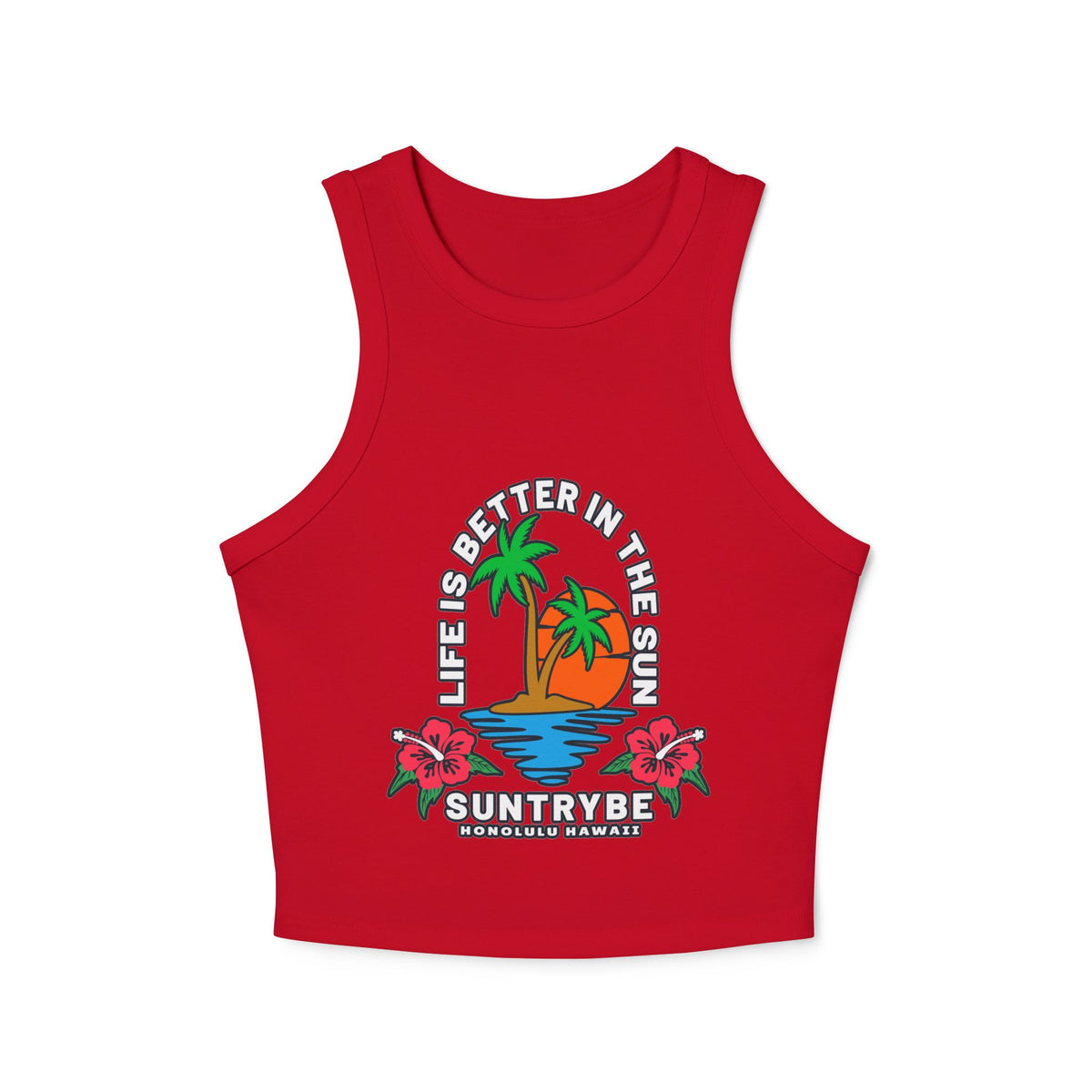 Life Is Better in the Sun - Sunset Palm Racer Crop Tank by Suntrybe Supply Co.