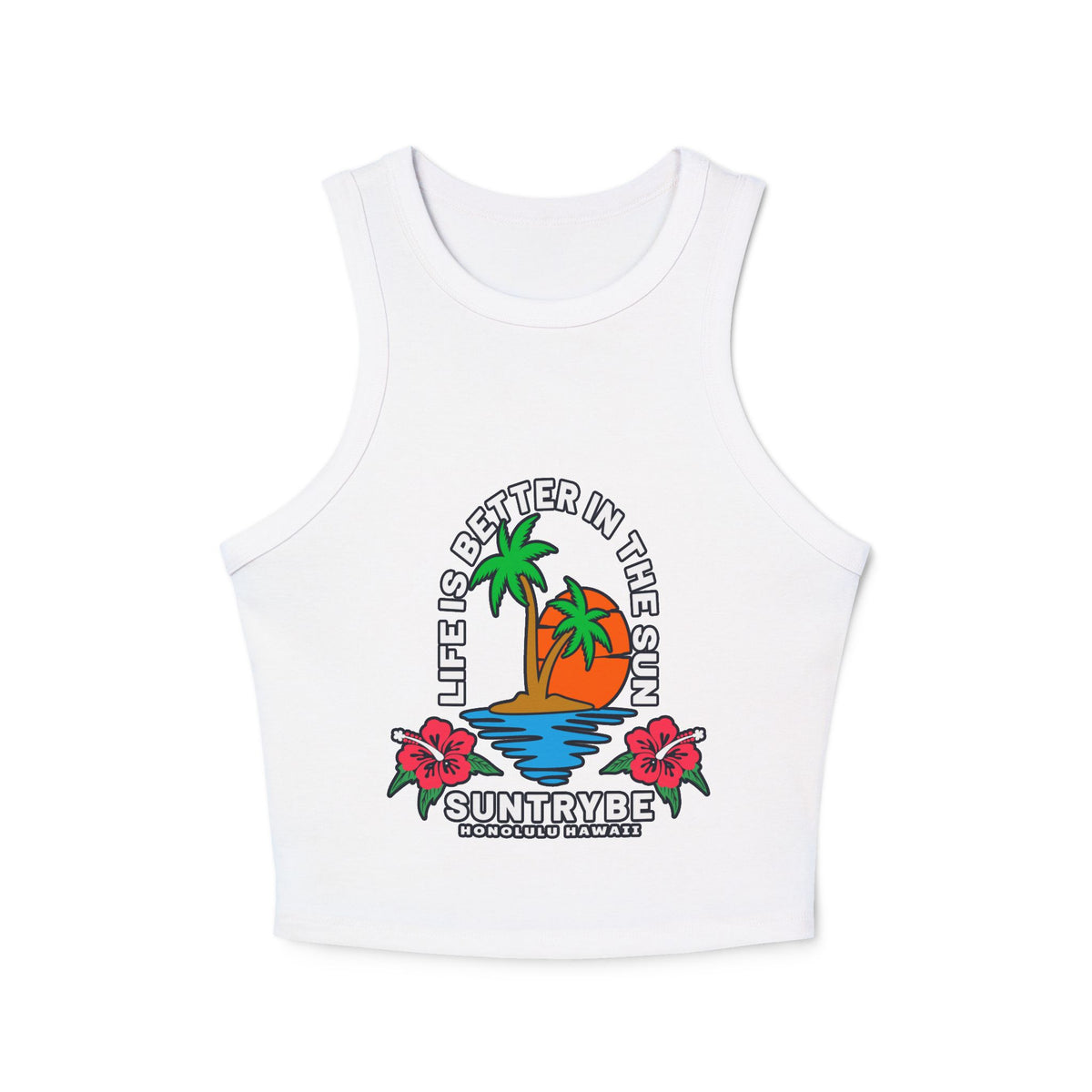 Life Is Better in the Sun - Sunset Palm Racer Crop Tank by Suntrybe Supply Co.