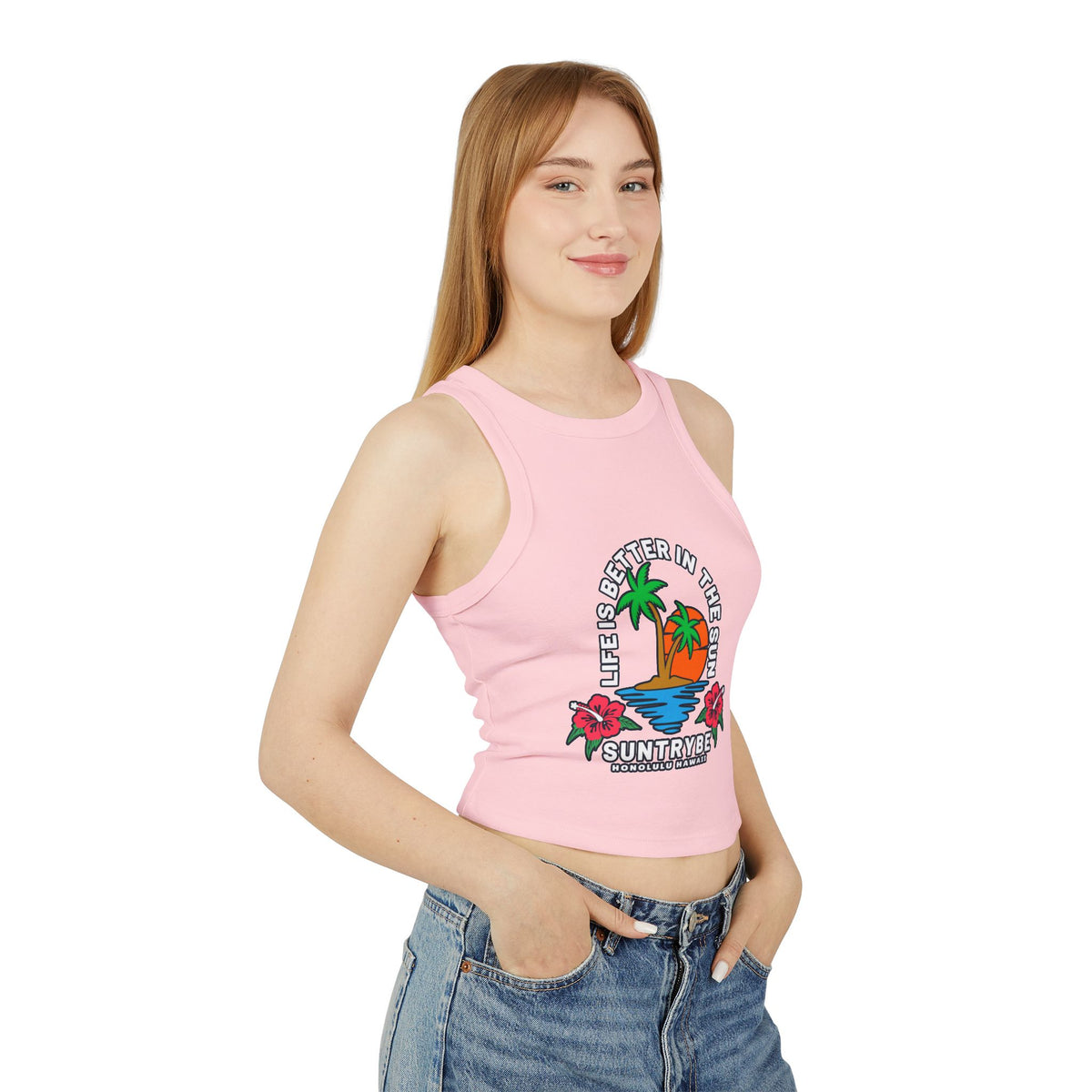 Life Is Better in the Sun - Sunset Palm Racer Crop Tank by Suntrybe Supply Co.