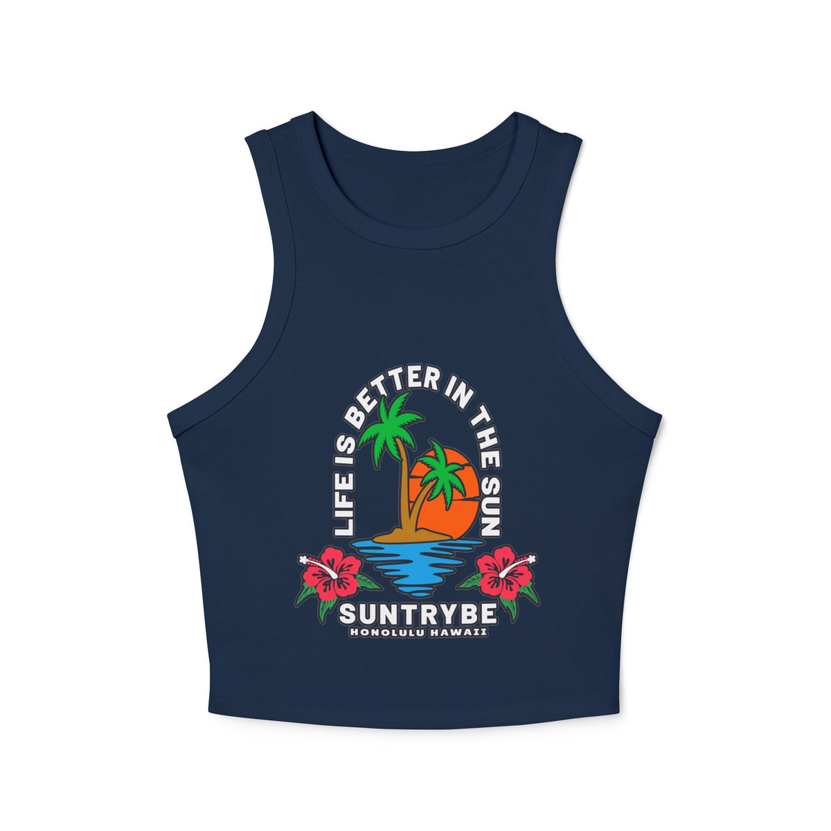 Life Is Better in the Sun - Sunset Palm Racer Crop Tank by Suntrybe Supply Co.