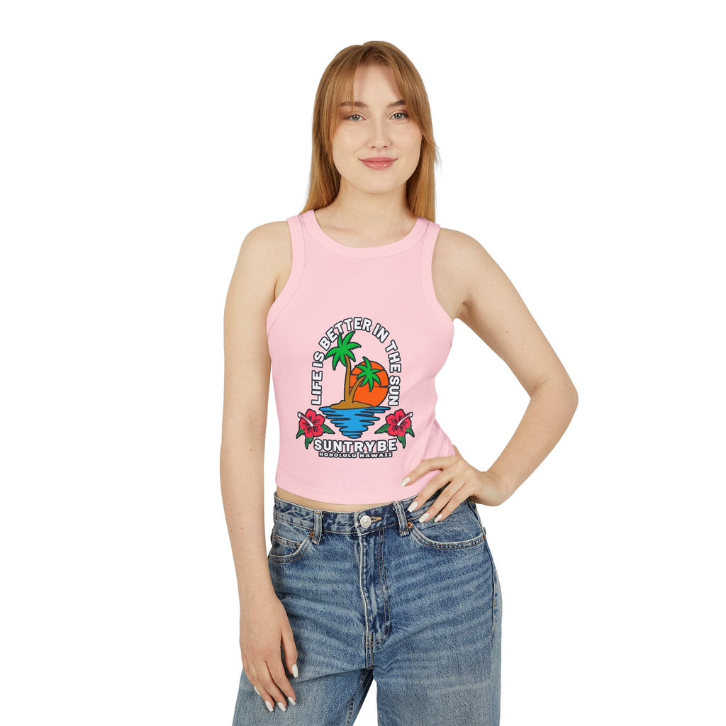 Life Is Better in the Sun - Sunset Palm Racer Crop Tank by Suntrybe Supply Co.