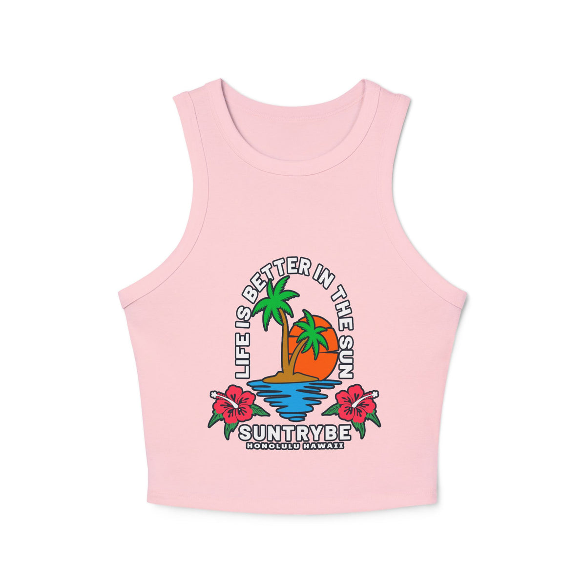 Life Is Better in the Sun - Sunset Palm Racer Crop Tank by Suntrybe Supply Co.