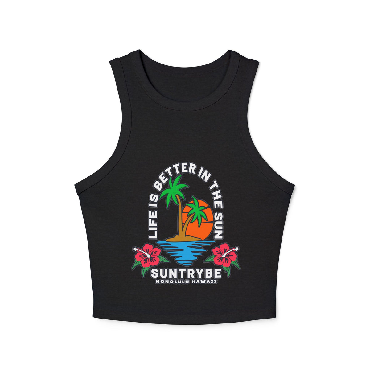 Life Is Better in the Sun - Sunset Palm Racer Crop Tank by Suntrybe Supply Co.