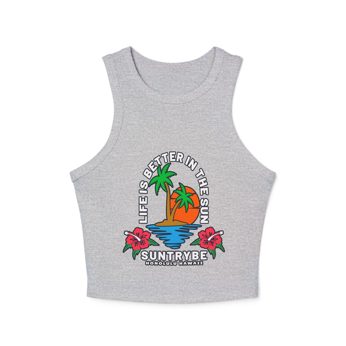 Life Is Better in the Sun - Sunset Palm Racer Crop Tank by Suntrybe Supply Co.